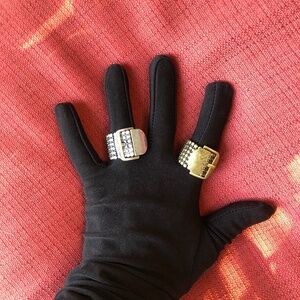 Buckled Belt Rings With Stretch, Burnished Silver & Gold